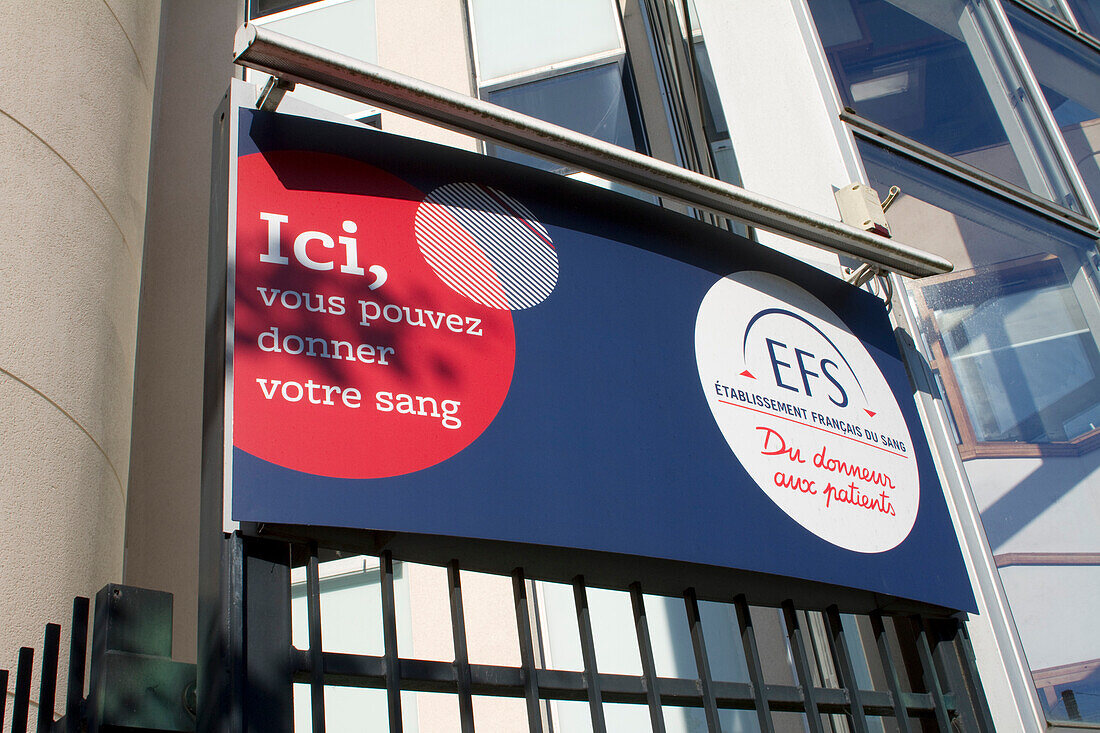 France,Nantes,44,entrance of the Etablissement Francais du Sang (French Blood Agency)