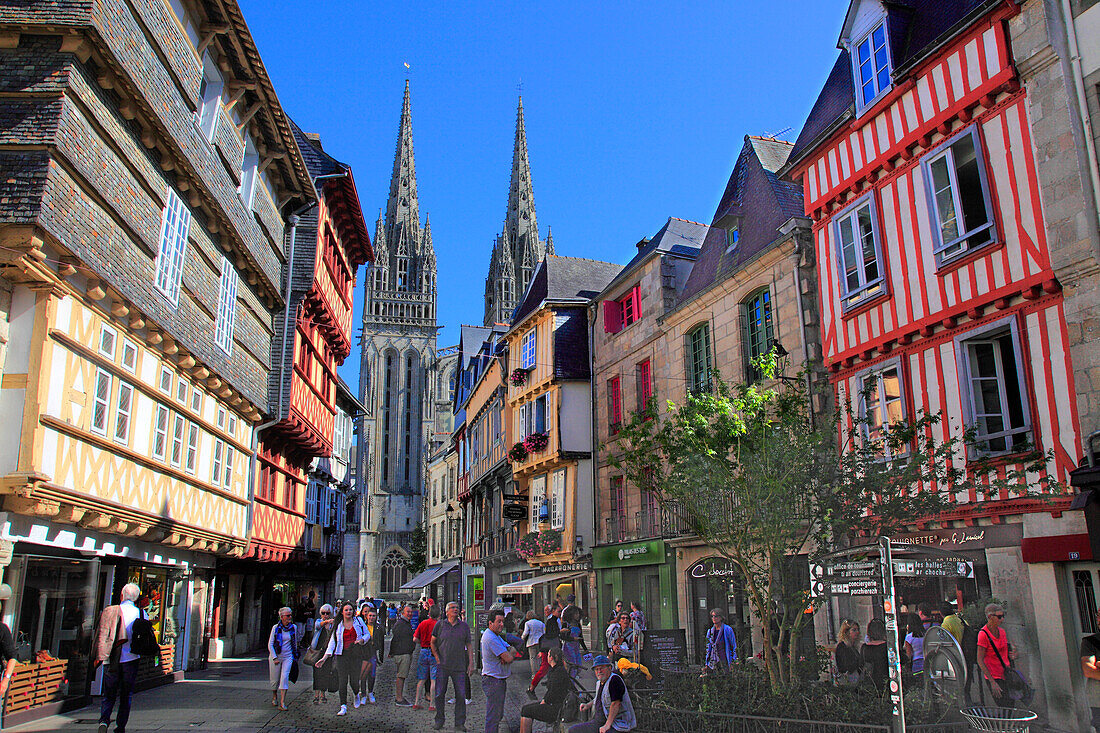 France,Brittany,Finistere department (29),Quimper,Kereon street and cathedral