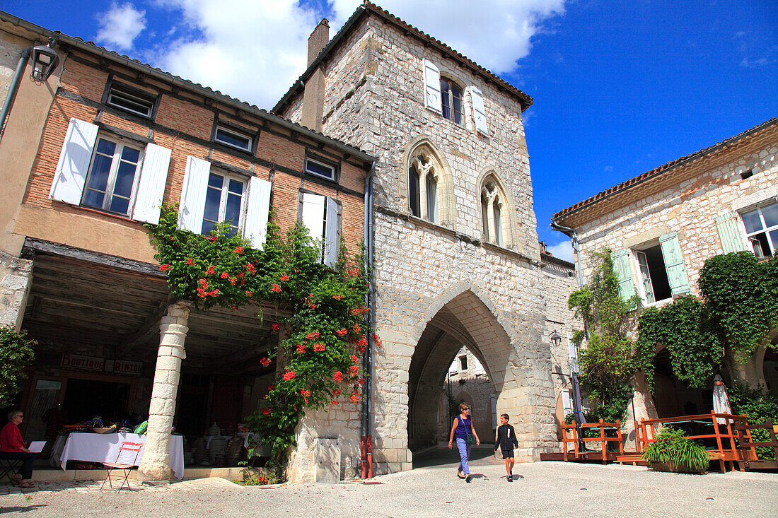 France,Nouvelle Aquitaine,Lot et Garonne department (47),Monflanquin,medieval village,arcades square