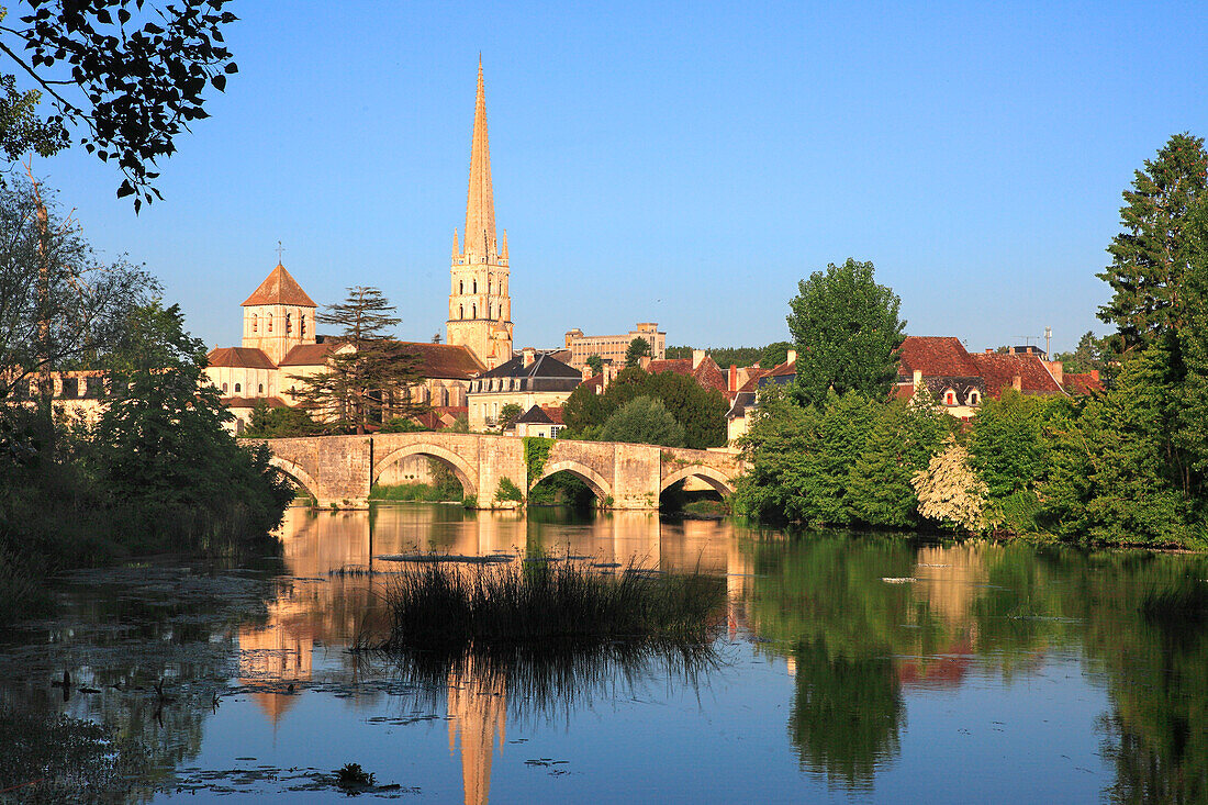 France,Nouvelle Aquitaine,Vienne department,Saint Savin abbey (Unesco worl heritage) and Gartempe river