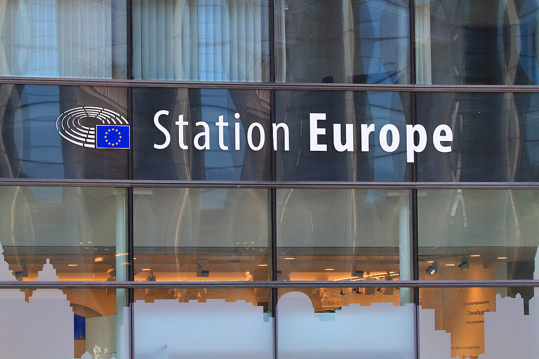 Europe,Belgium,Brussels,European Parliament. Station Europe,old station reconverted into information center