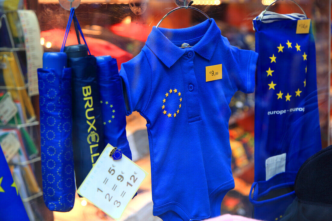 Europe,Belgium,Brussels,Items with the colors of the European flag in a shop