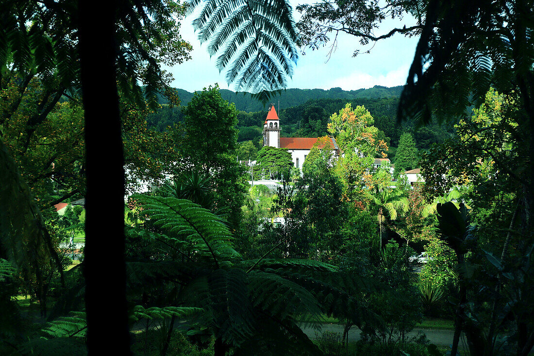 Insel Sao Miguel, Azoren, Portugal. Furnas,Parque Terra Nostra. Eglise de Nossa Senhora da Alegria