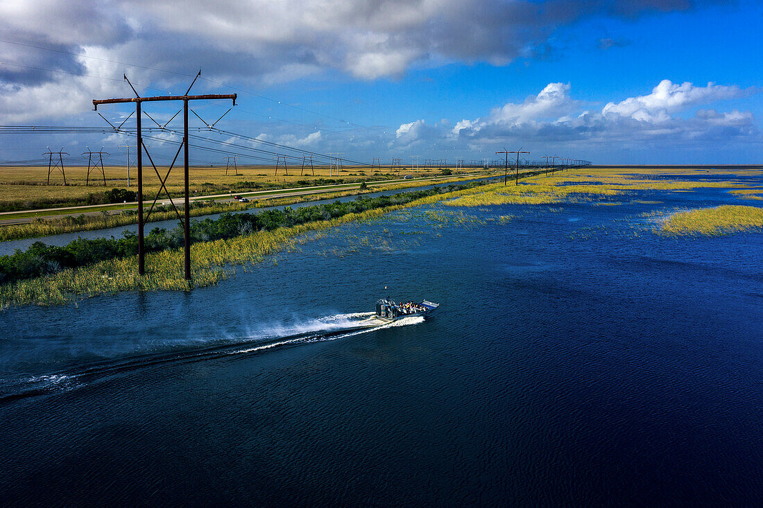 Usa,Florida. Everglades. Airboat. Cypress trees and swamp