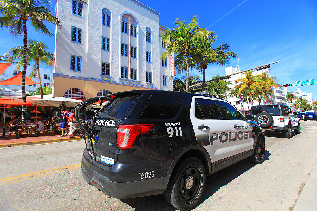 Usa,Florida,Miami,Polizei. South Beach. Ocean Drive