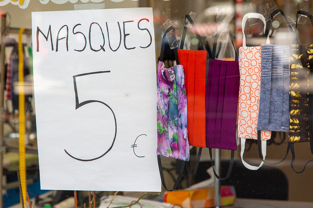 Coronavirus pandemic,sale of masks in a shop