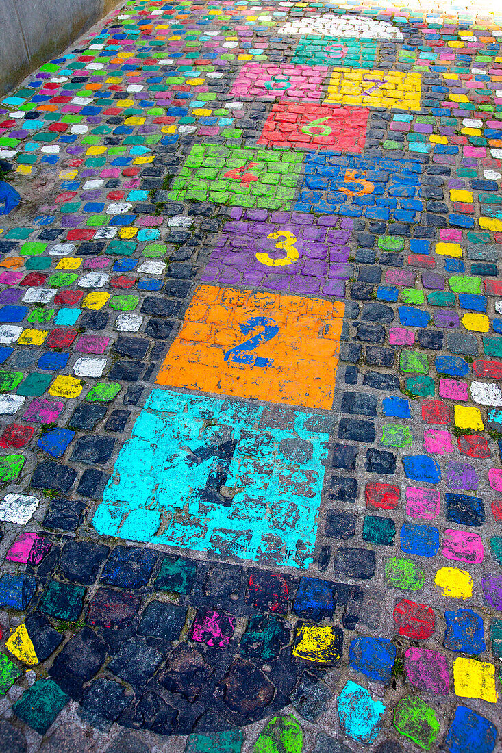 Europe,Belgium,Mons. Colorful cobblestone floor