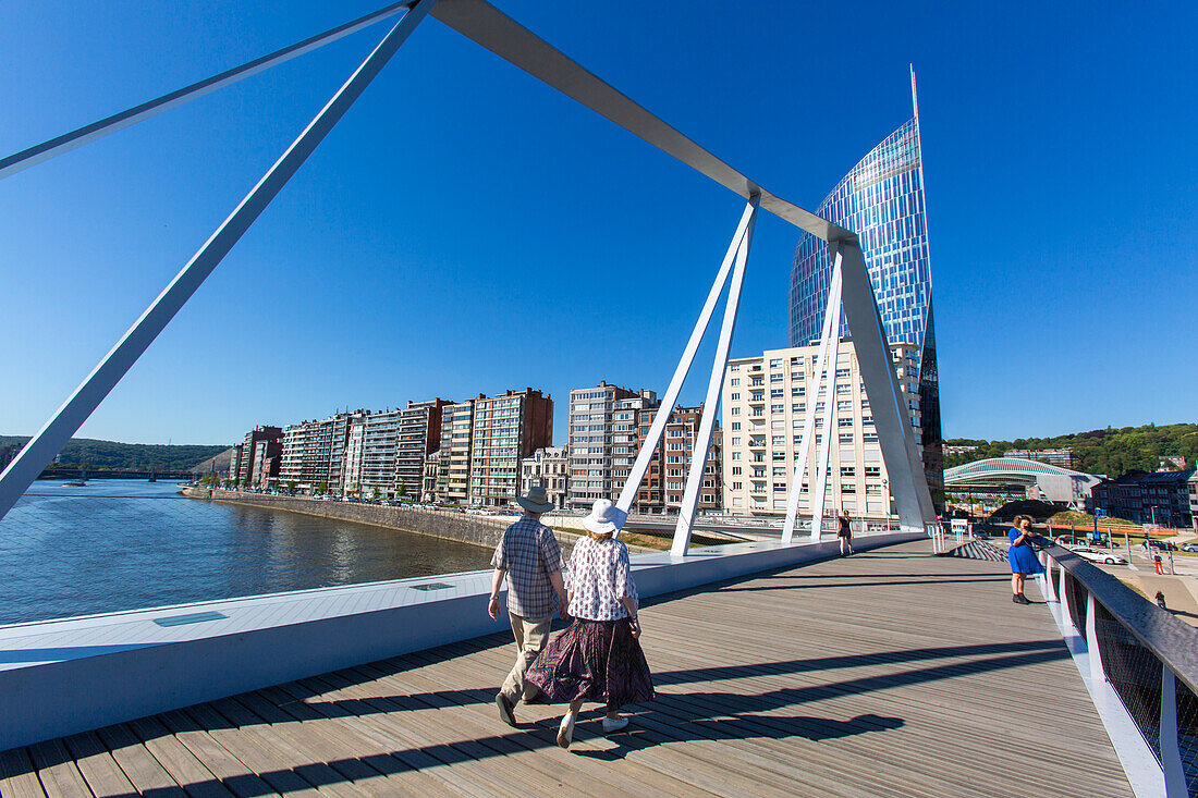 Europe,Belgium,Liege. Meuse River. Bridge. Financial tower