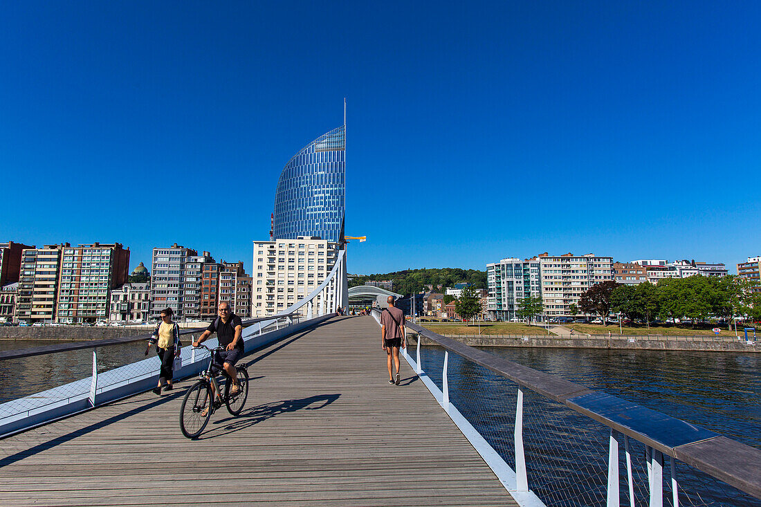 Europe,Belgium,Liege. Meuse River. Bridge. Financial tower