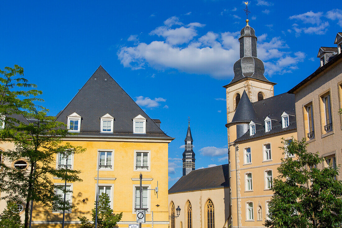 Europe,Luxembourg,Luxembourg City. . Upper town and bell tower of the Saint-Michel church