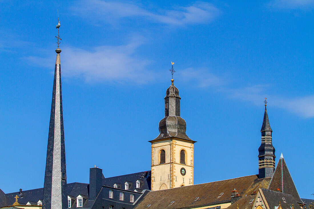 Europe,Luxembourg,Luxembourg City. . Upper town and bell tower of the Saint-Michel church