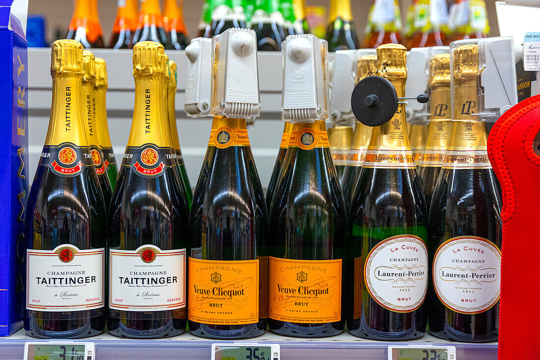 Shelf of Champagne bottles