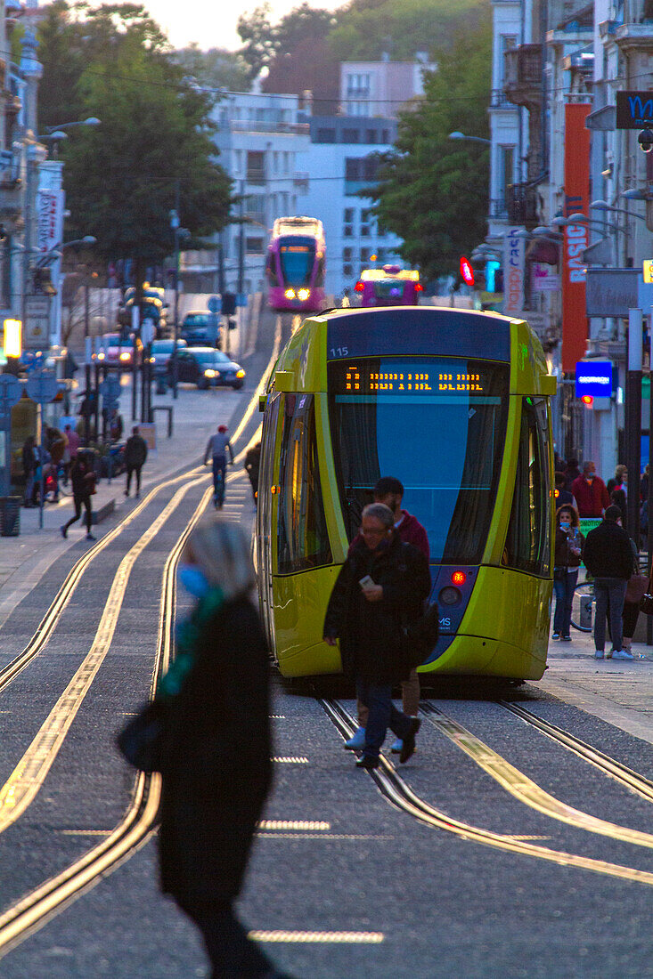 Europe,France,Grand-Est,Reims. Tram in the city center