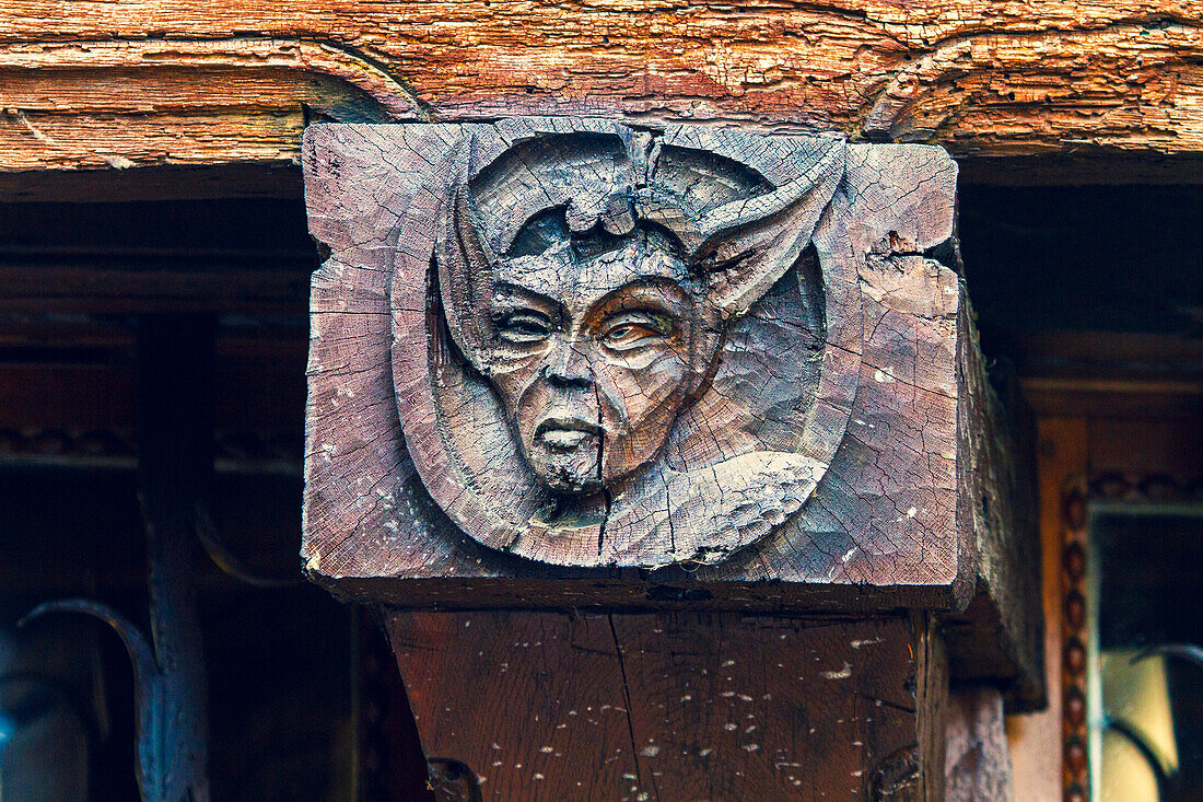 France,Grand Est,Aube,Troyes. Facade of half-timbered house in the city center