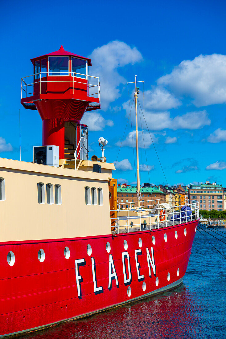 Europe,Scandinavia,Sweden. Stockholm.. M / S Fladen. Lighthouse boat built in 1892. Skeppsholmen Island