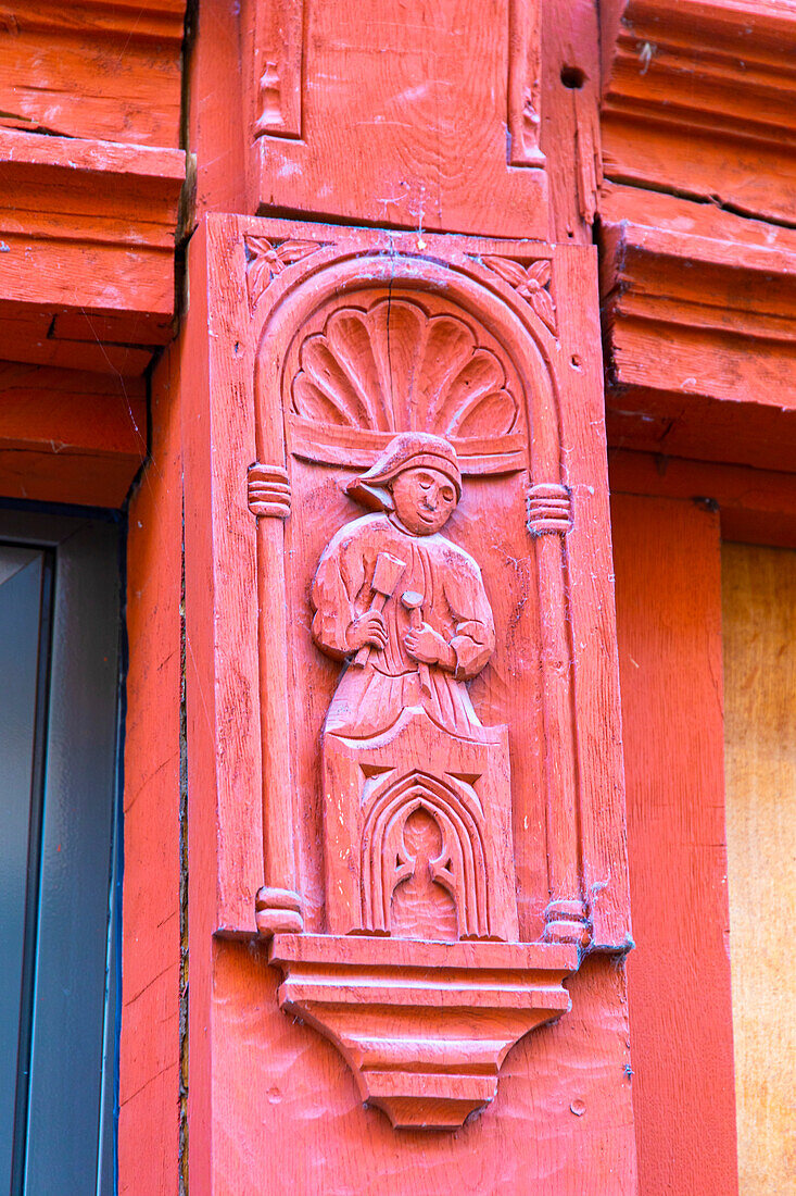 Frankreich,Grand Est,Aube,Troyes. Fassade eines Fachwerkhauses im Stadtzentrum