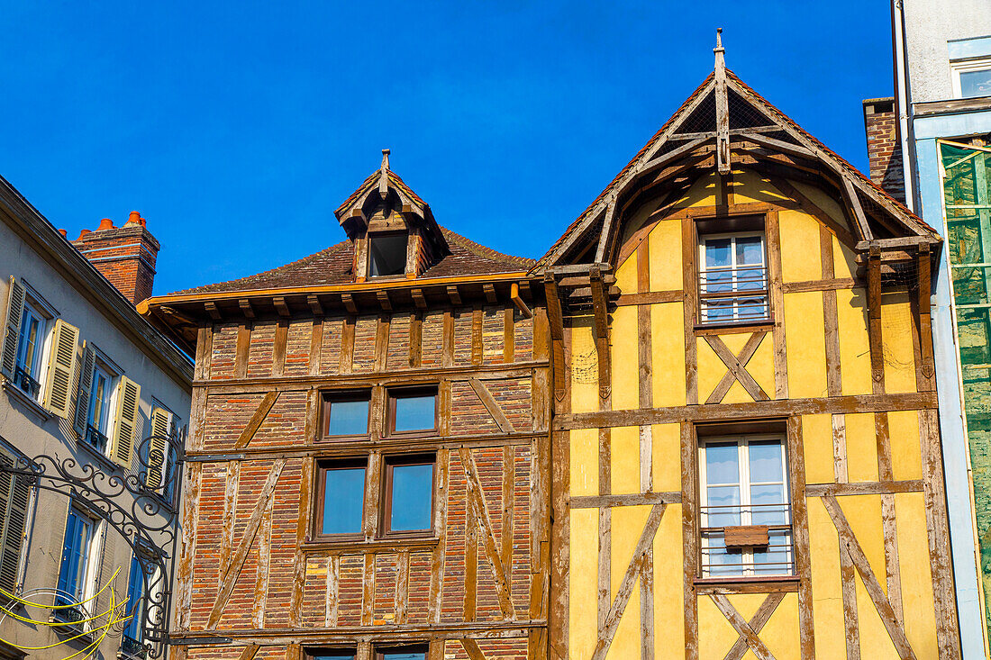 France,Grand Est,Aube,Troyes. Facade of half-timbered house in the city center