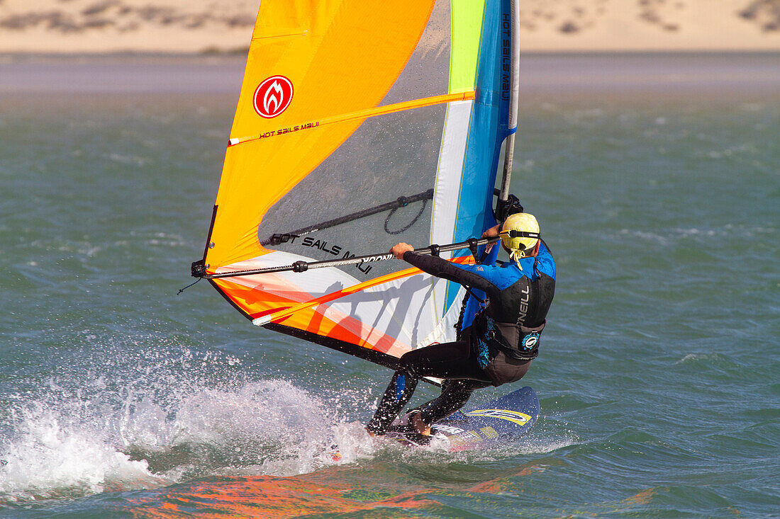 Europe,Spain,Canaria,Fuerteventura. Sotavento beach. Windsurfing