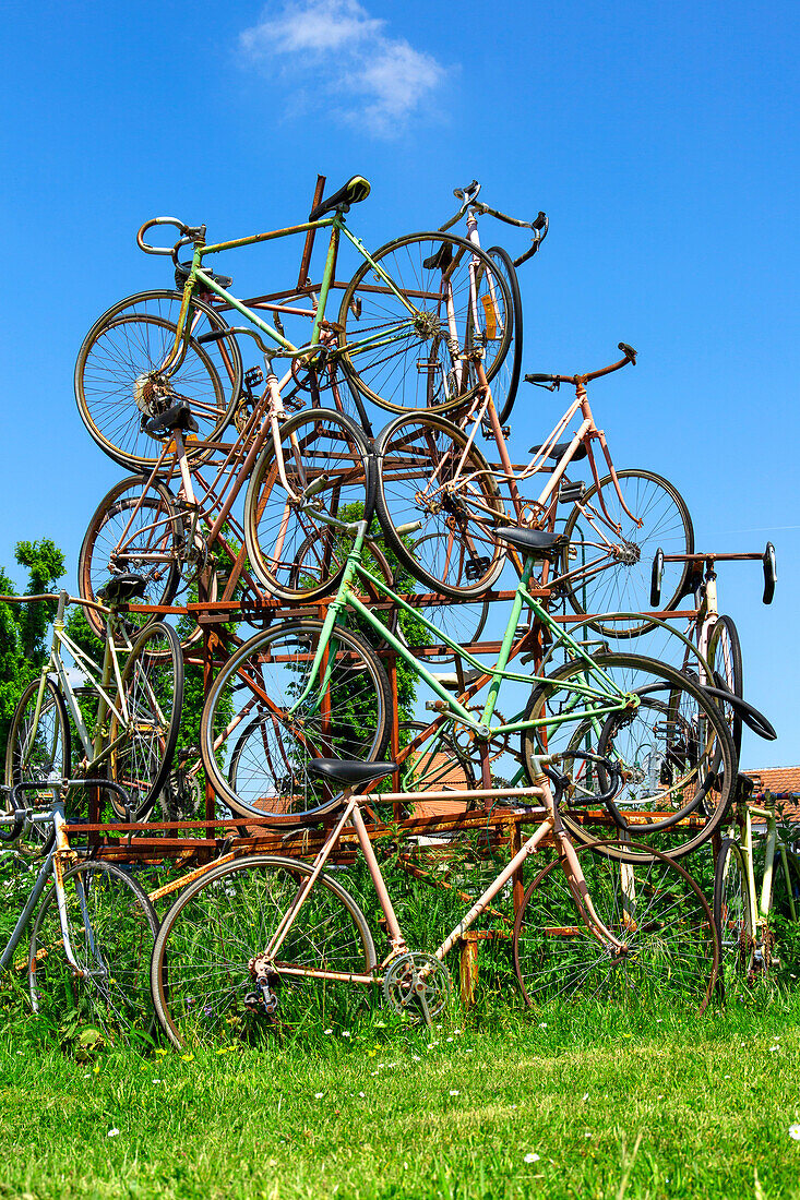 France,Hauts de France,Pas de Calais,Mont St Eloi. Bicycle sculpture