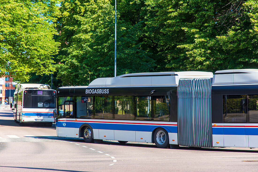 Europe,Scandinavia,Sweden.. Vaestmanland. Vaesteras. Biogas buses