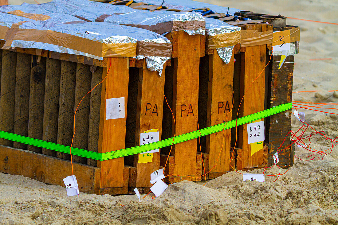 Fireworks being prepared on a beach