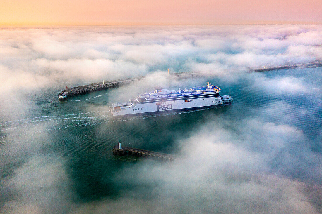 France,Hauts de France,Pas de Calais. Calais. Harbour. Marine mist. Strait of Dover