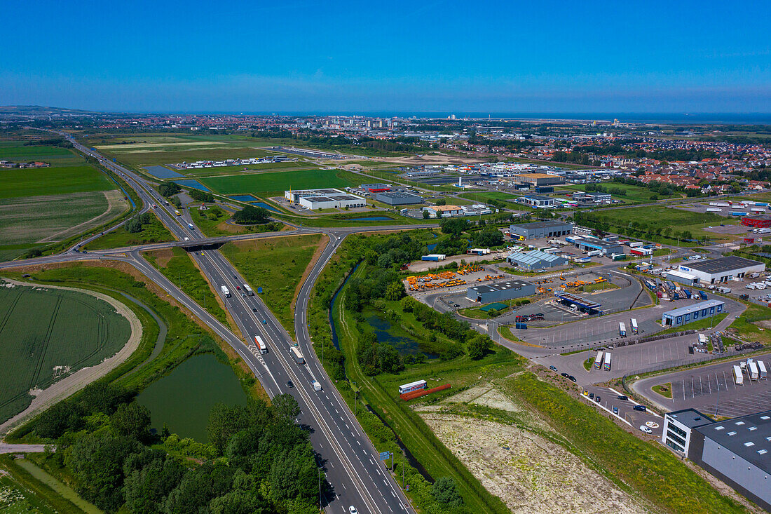 France,Hauts de France,Pas de Calais. Calais. A16 Highway between Calais and Marck en Calaisis. Transmarck area