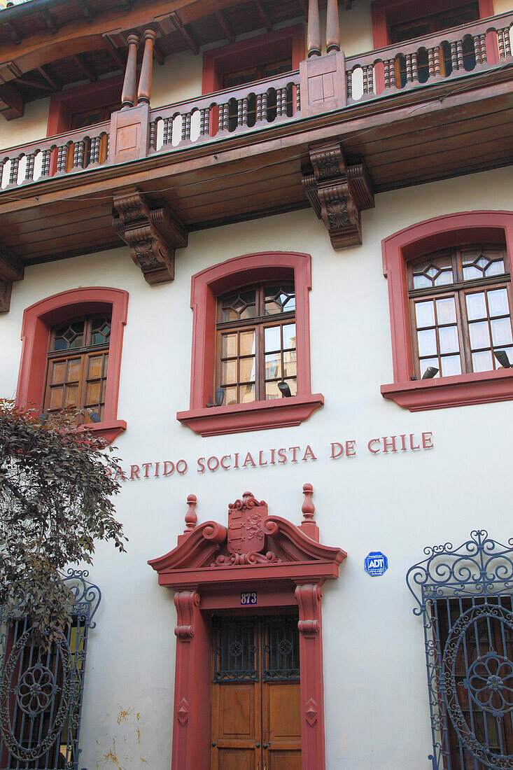 Chile,Santiago,Barrio Paris-Londres,street scene,historic architecture,Partido Socialista de Chile Building,