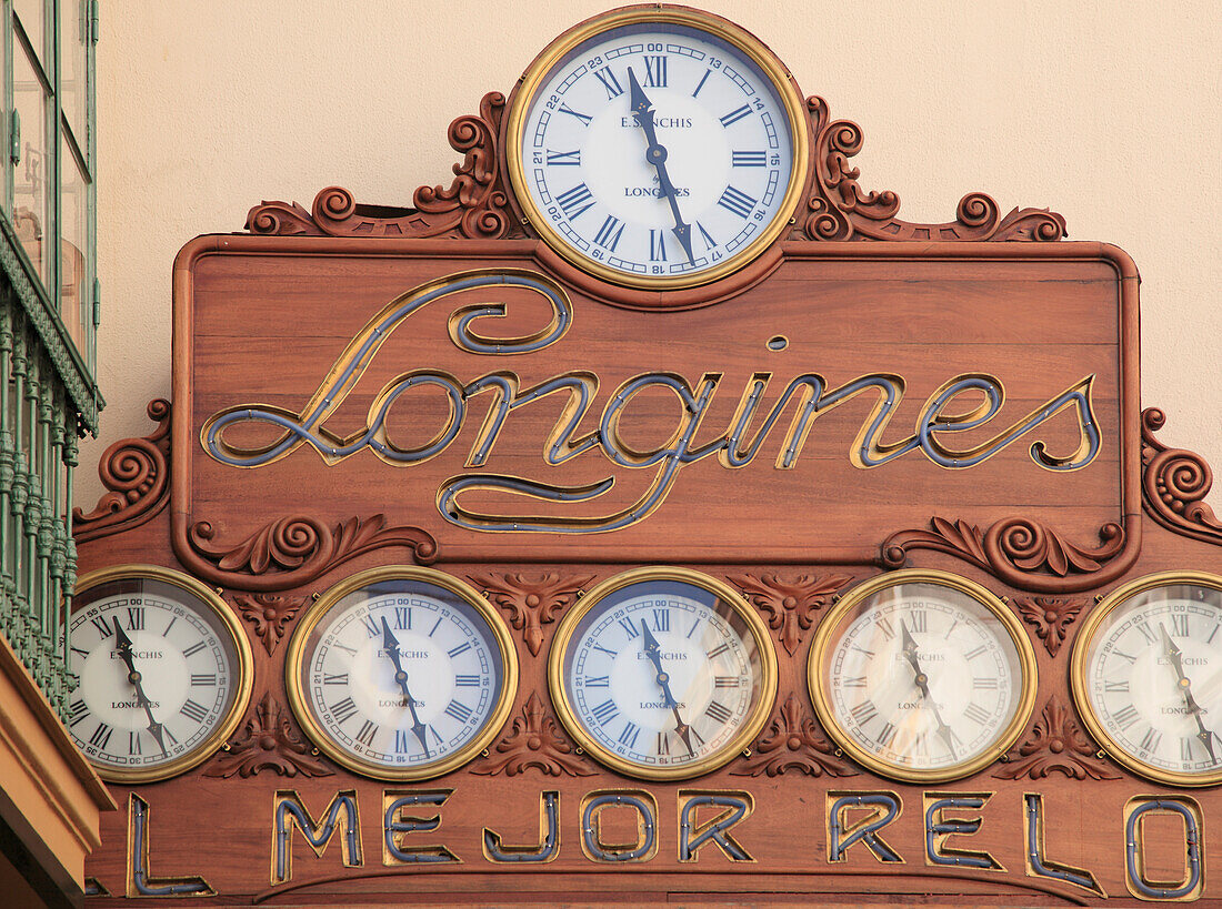 Spain,Andalusia,Seville,watch store sign,clocks