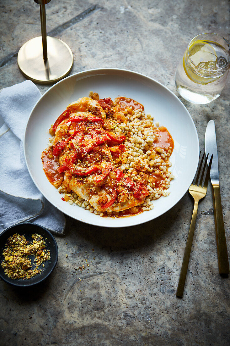 Chicken with couscous and peppers