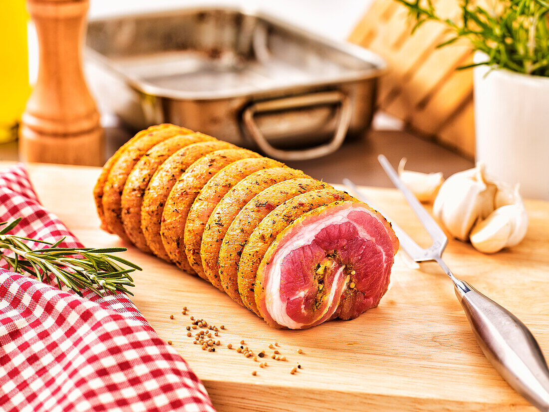 Pork roulade with mustard crust