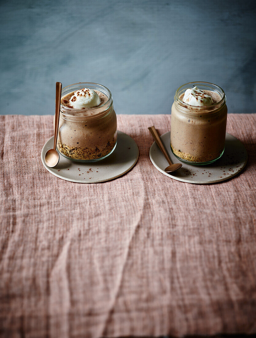 Vanilla and chocolate dessert in a glass