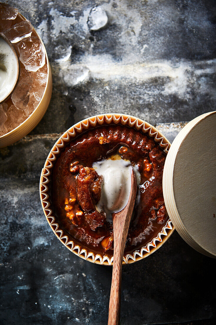 Sticky toffee pudding with caramel sauce