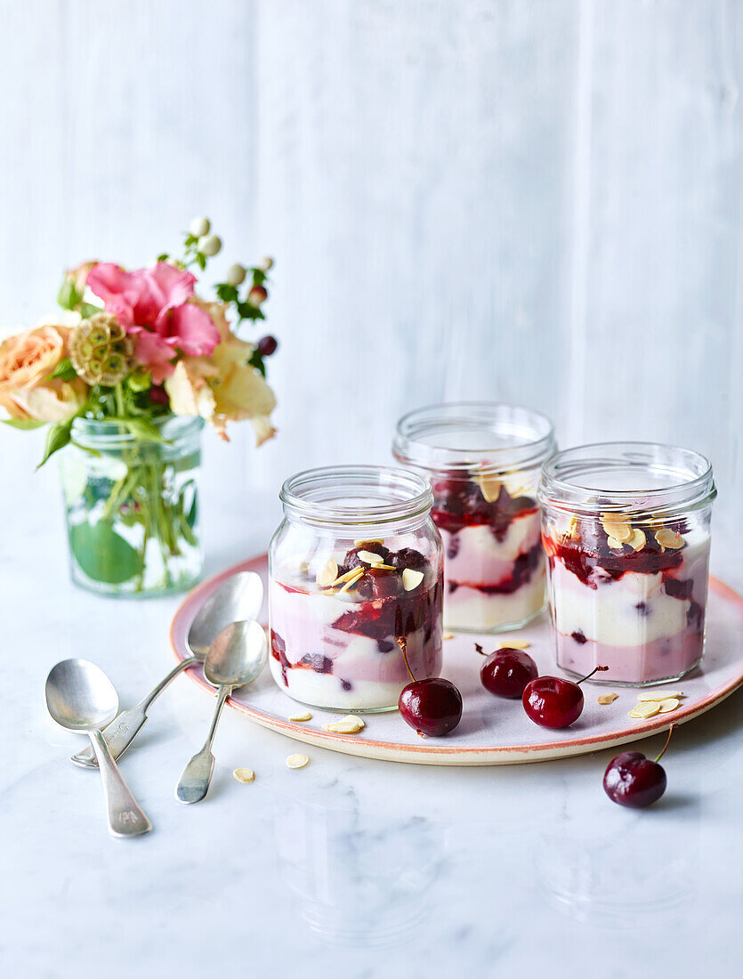 Bakewell cherry dessert in a glass