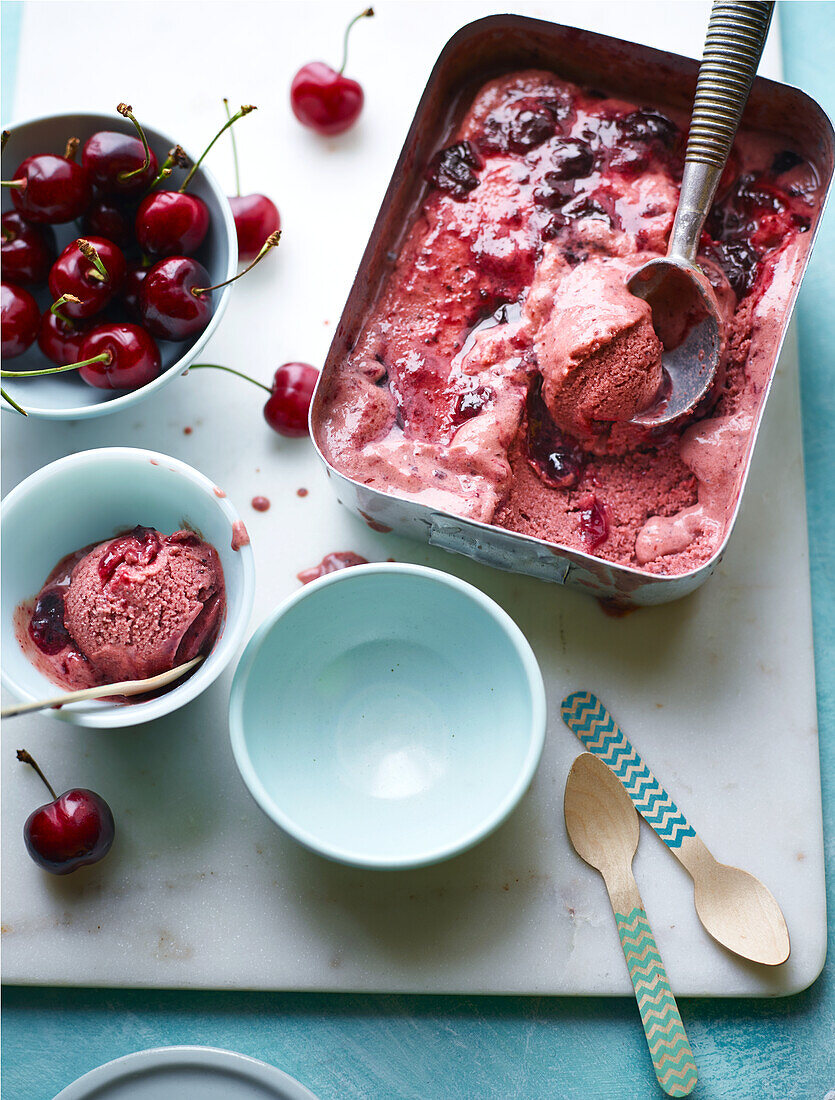 Cherry sorbet with fresh cherries