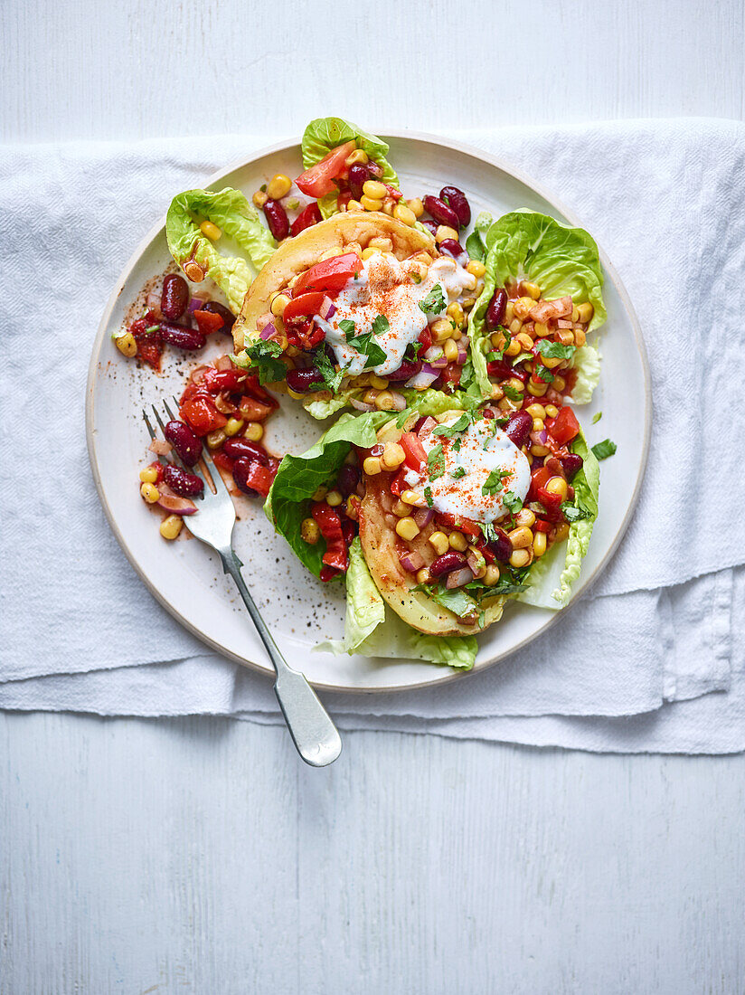 Stuffed Mexican jacket potatoes with sweetcorn and beans