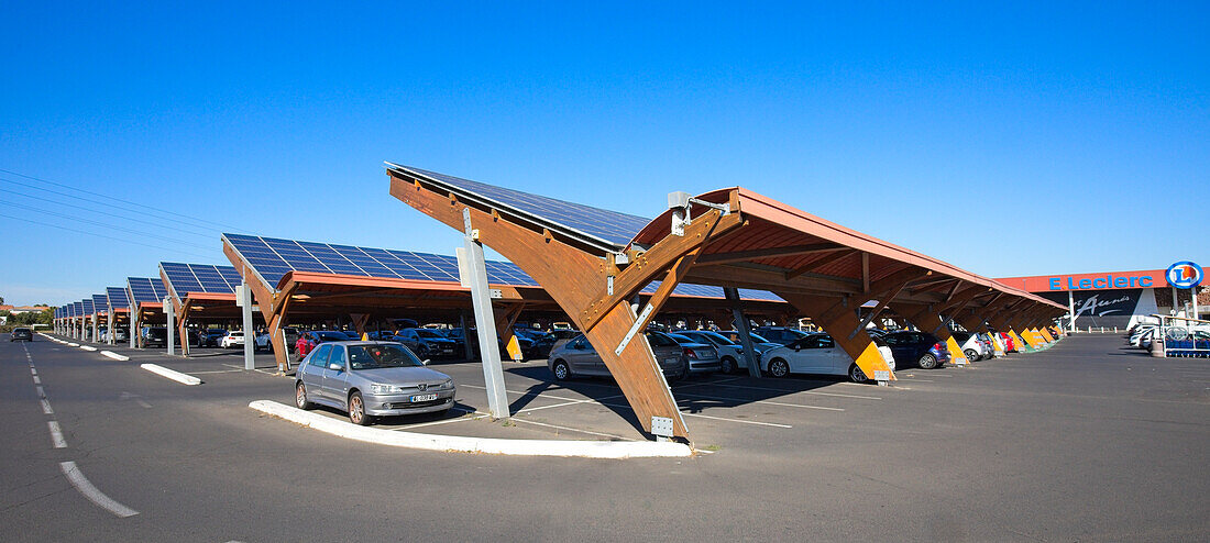 Solar panels over car park, France