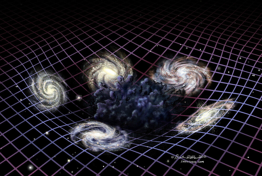 Dark matter and galaxies, illustration