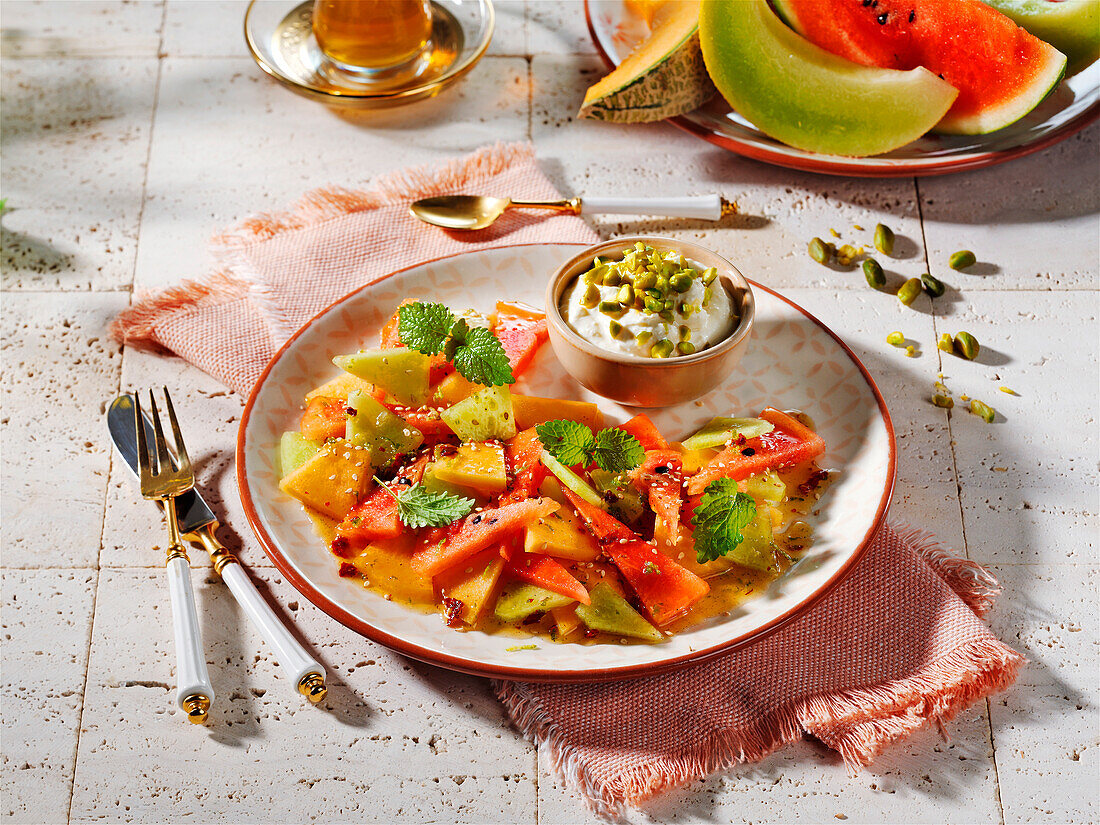  Oriental melon salad, sweet temptations, Mediterranean delicacies 