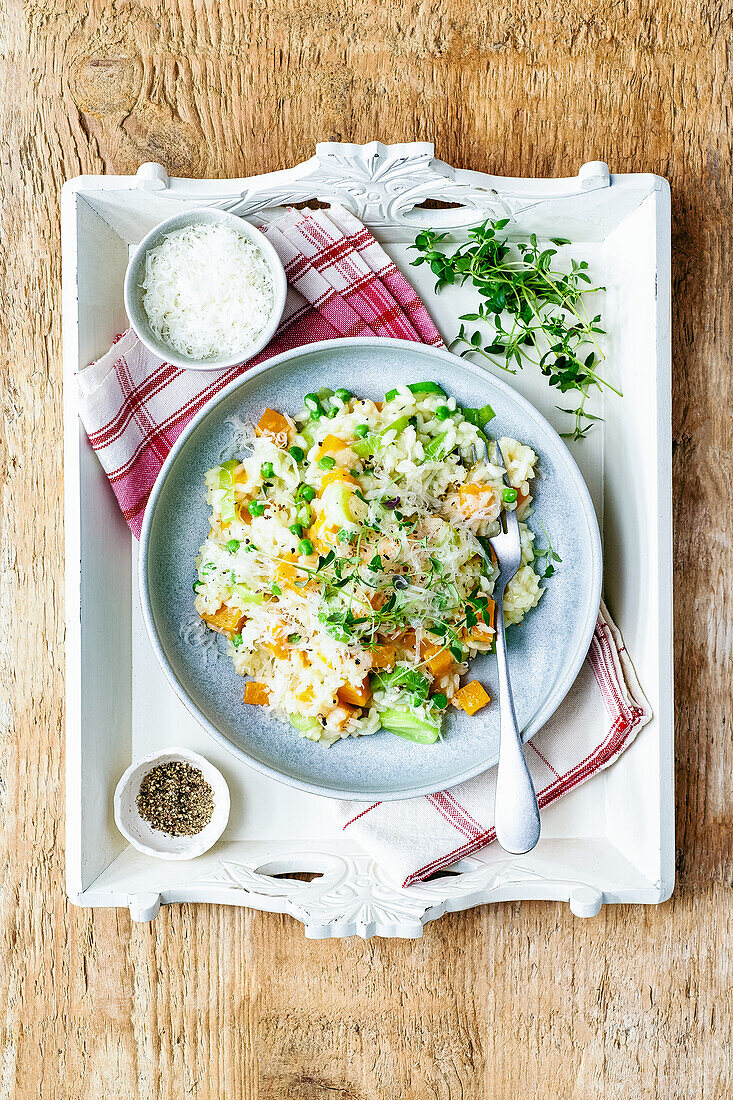 Risotto with butternut squash and peas