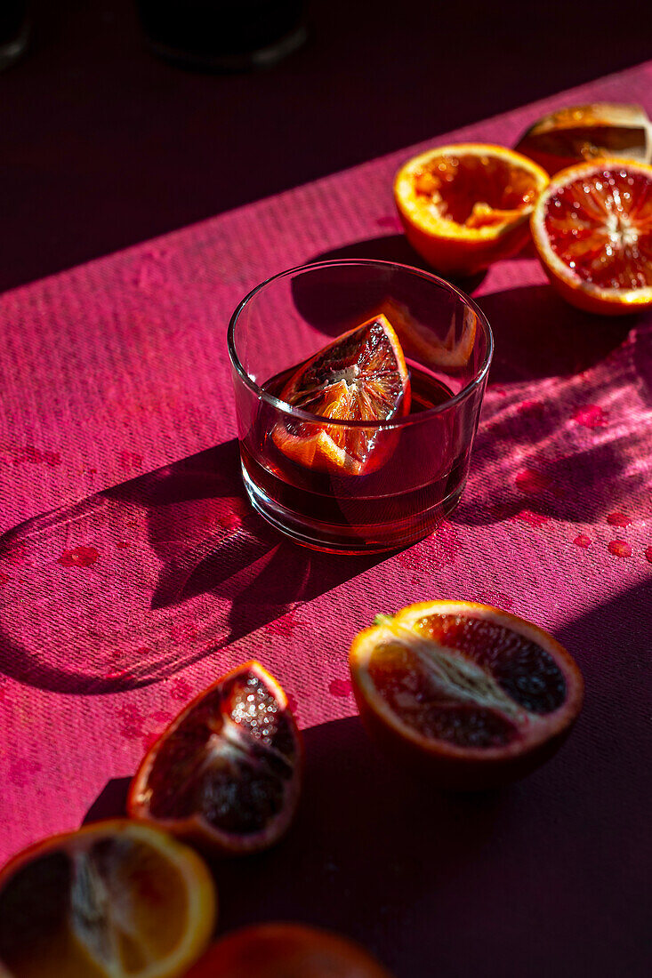 Negroni cocktail with blood oranges