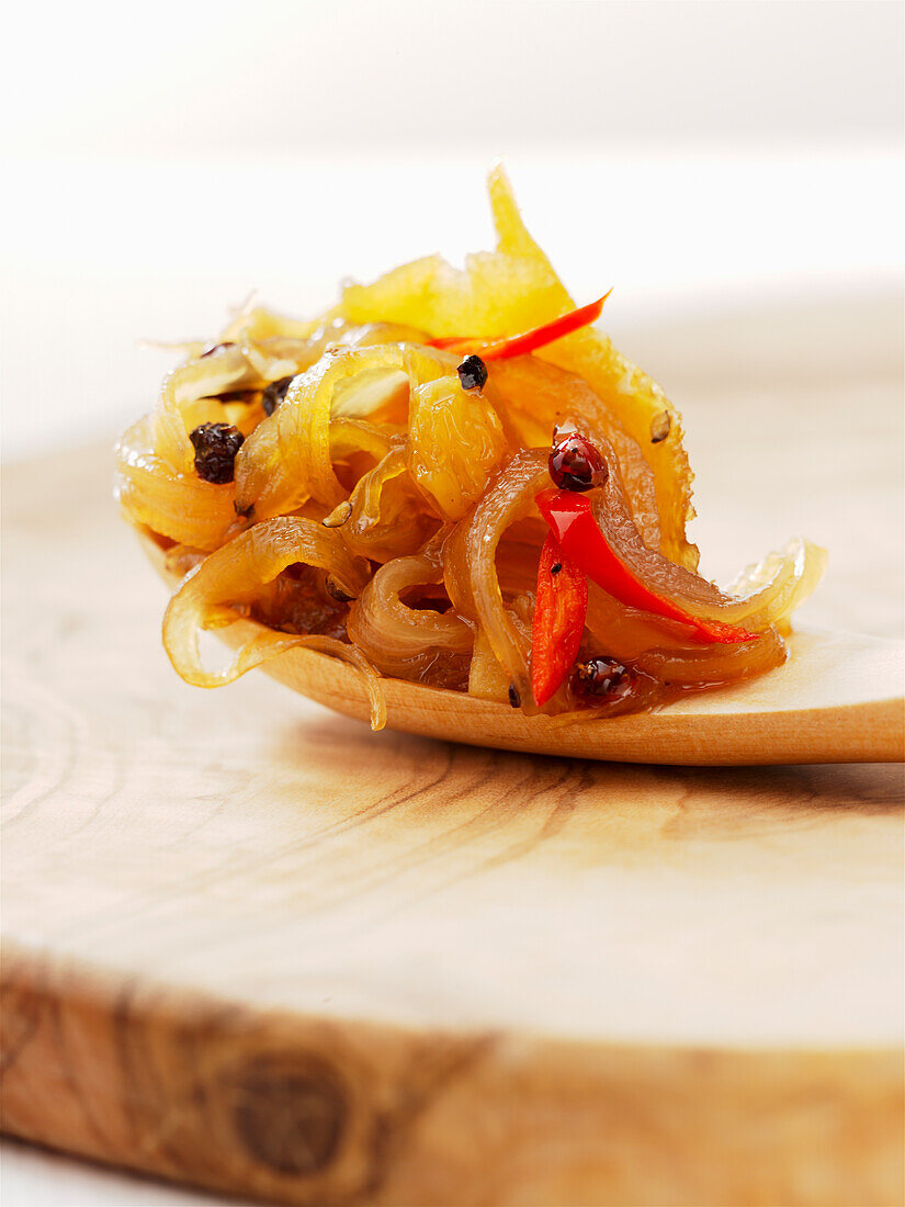 Onion confit with honey, chilli and white onions