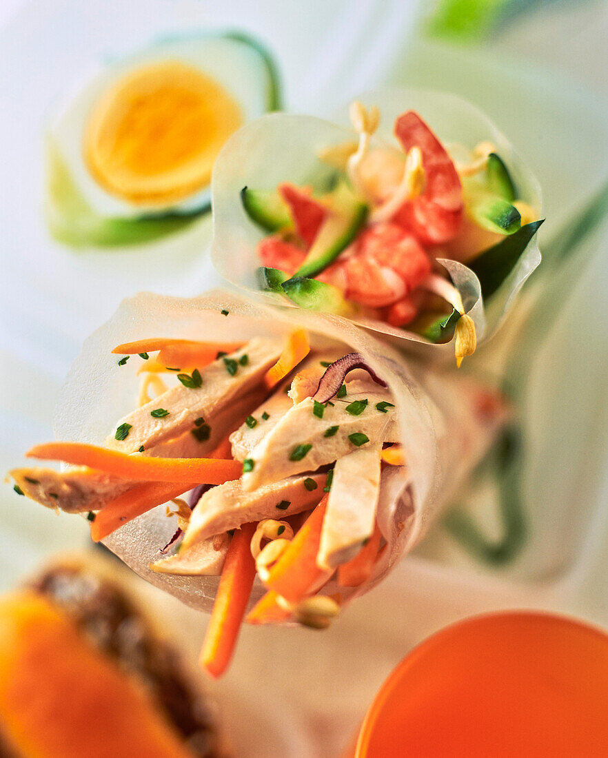 Summer rolls with chicken and prawns