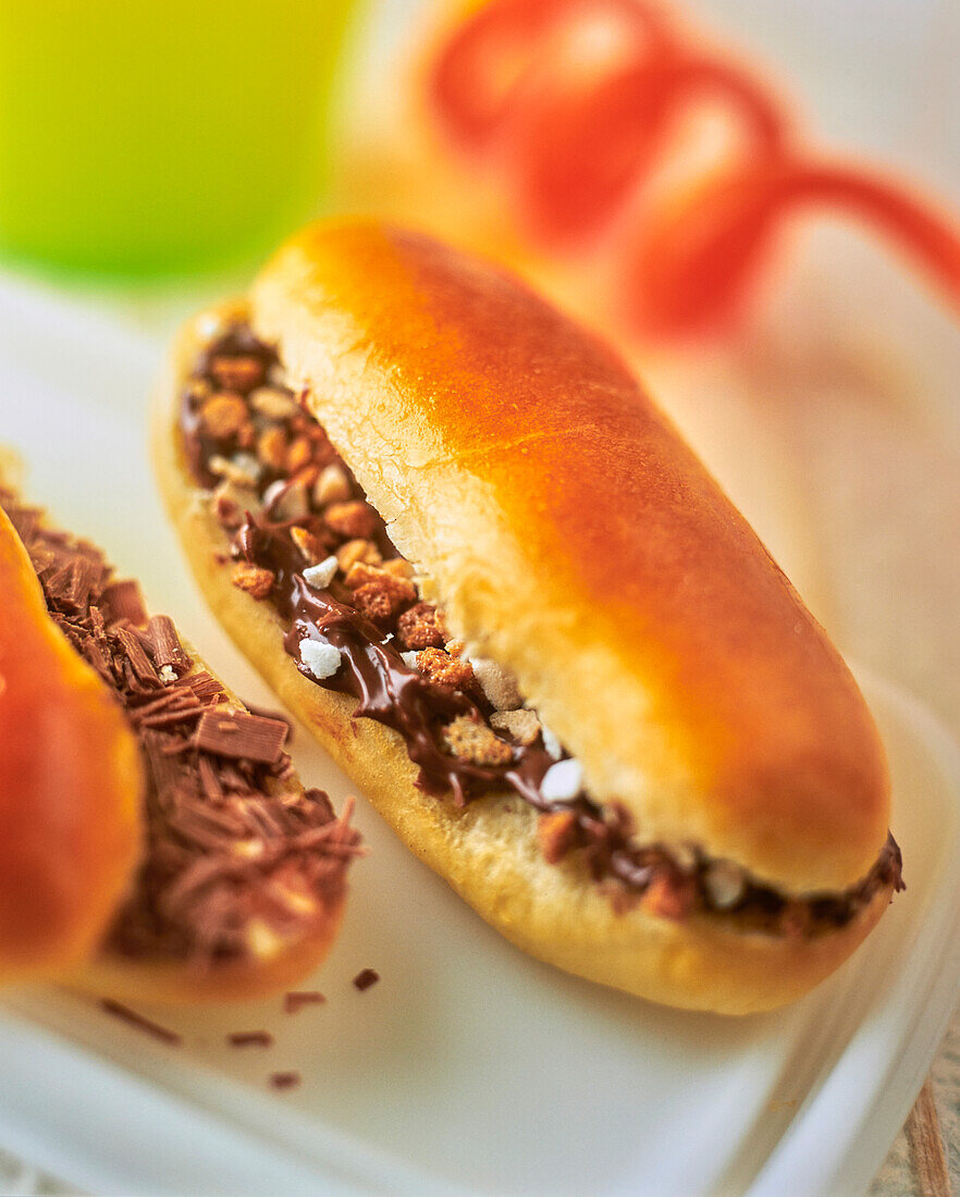 Milk roll with nut and nougat filling