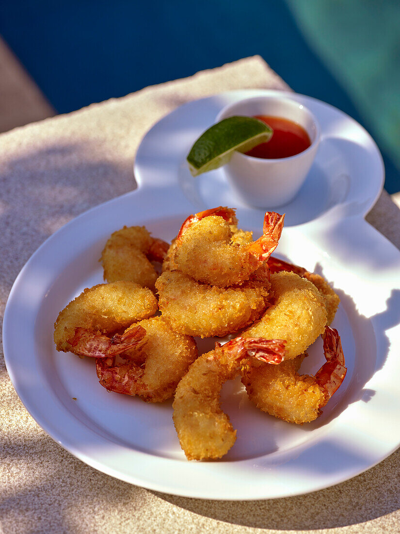 Prawns in batter with dip