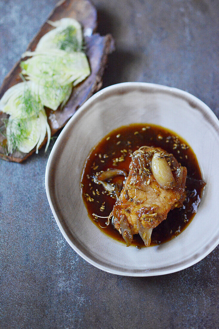 Braised pork neck with fennel