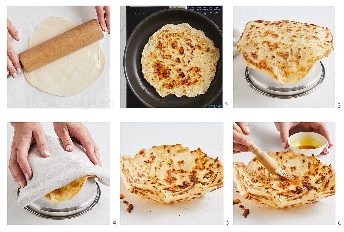 Making bowls from naan bread