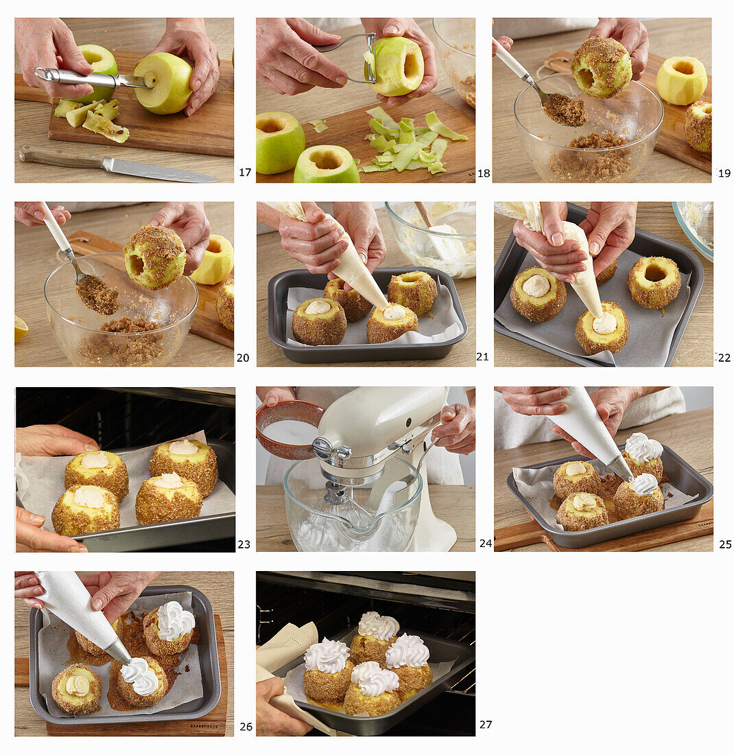 Prepare baked apples with quark filling and meringue