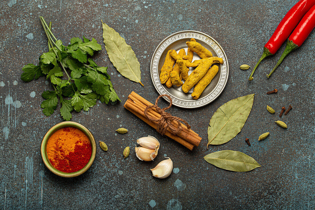 Spices and herbs from Indian cuisine