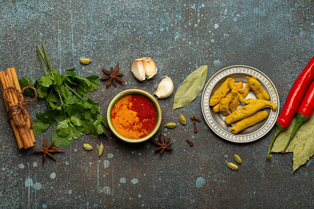 Spices and herbs from Indian cuisine